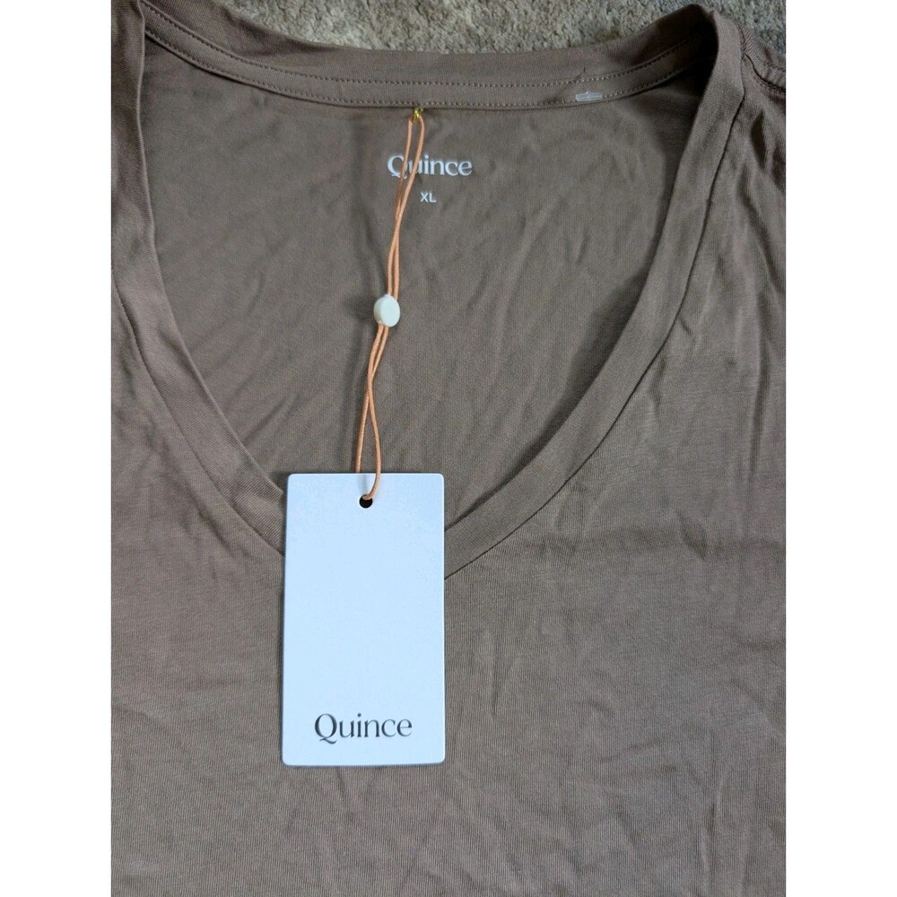 Quince T Shirt Womens XL Casual V Neck Organic Cotton Basic Tan Brown - Picture 2 of 6
